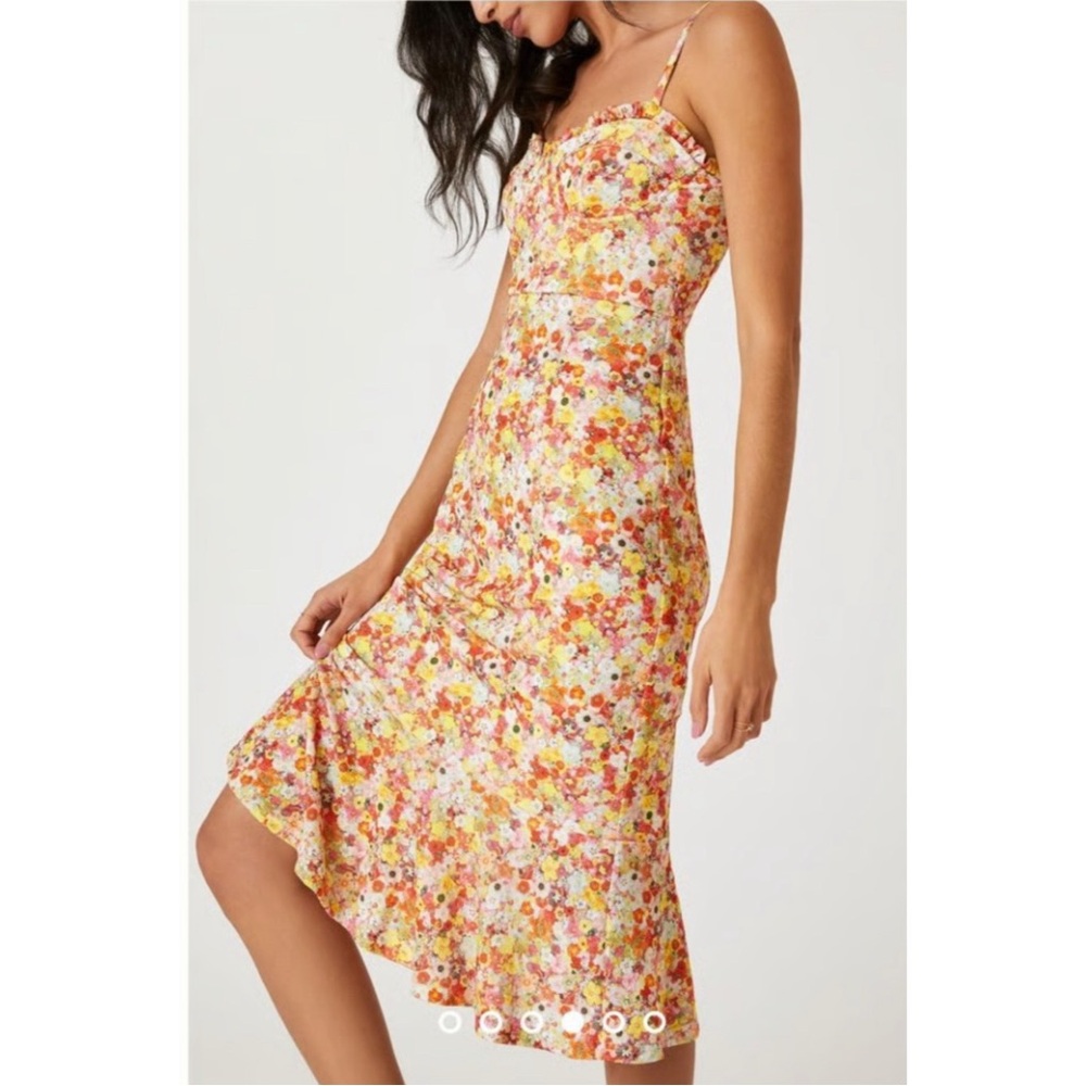 Anthropologie pink floral bustier style dress